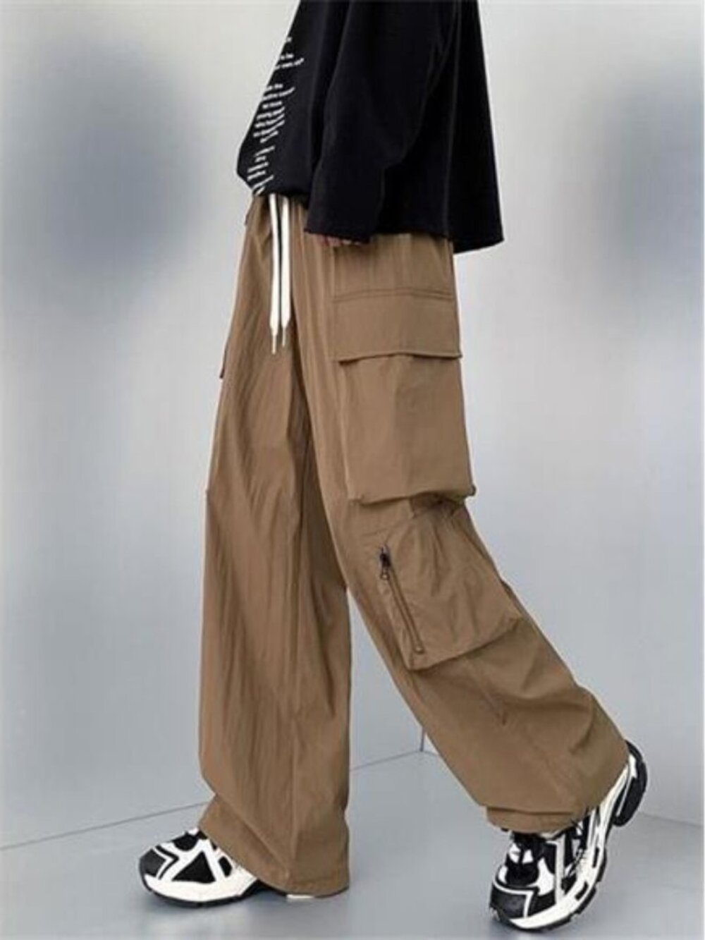 Men's Plus Size Loose Fit Cargo Pants with Drawstring - Picture 2 of 12